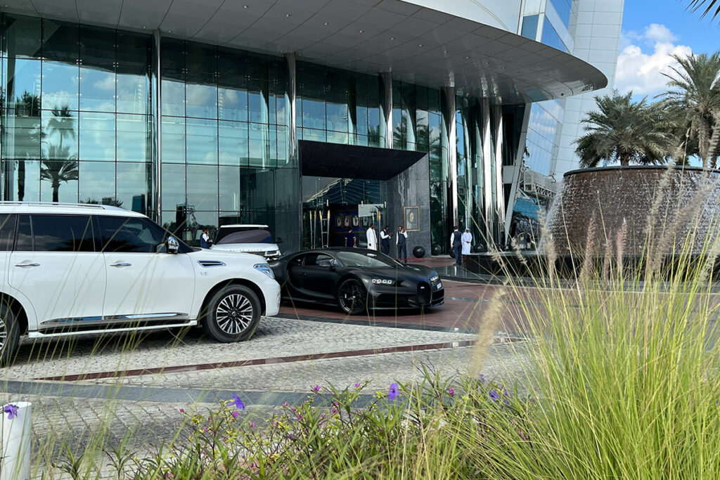 Bugatti Chiron in front of the Burj Al Arab hotel in Dubai